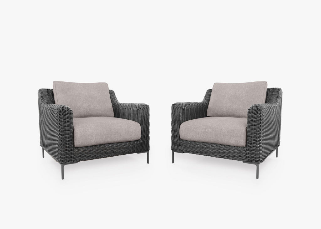 Ensemble de conversation de fauteuil d'extérieur en osier noir