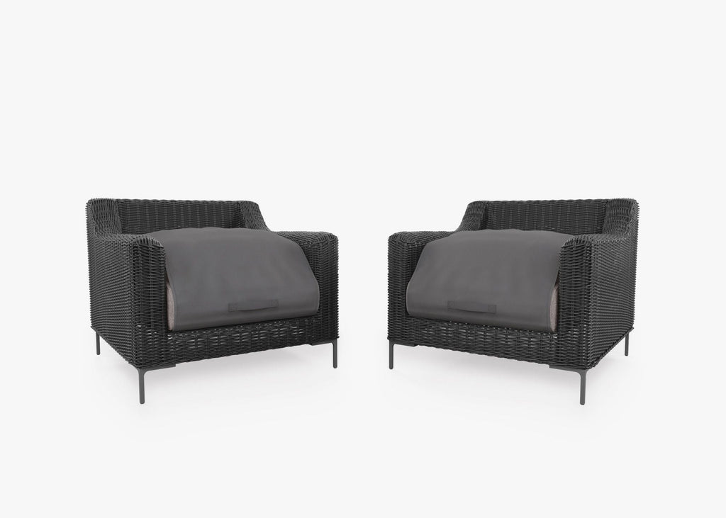 Ensemble de conversation de fauteuil d'extérieur en osier noir