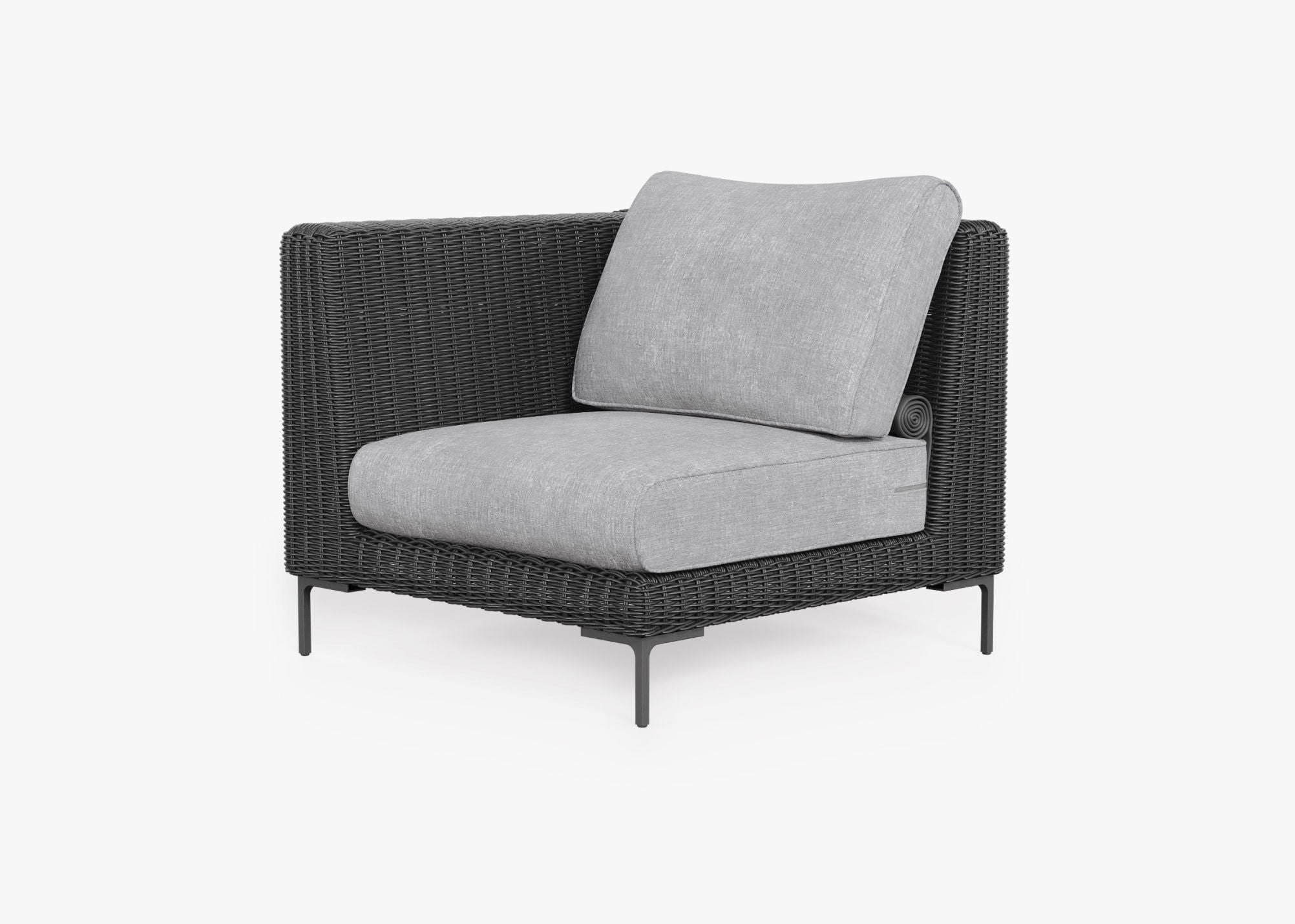 Fauteuil d'angle d'extérieur en osier noir - Gauche/Droite