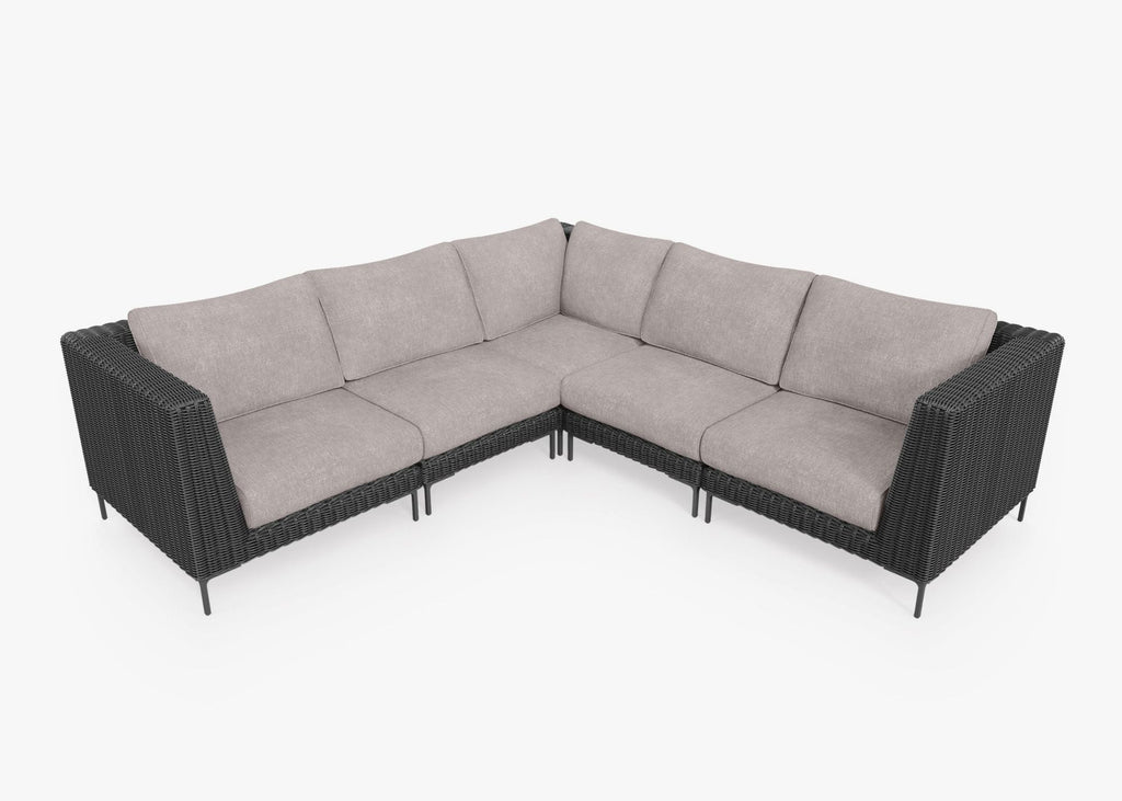 Canapé d'angle d'extérieur en résine tressée noire - 5 places