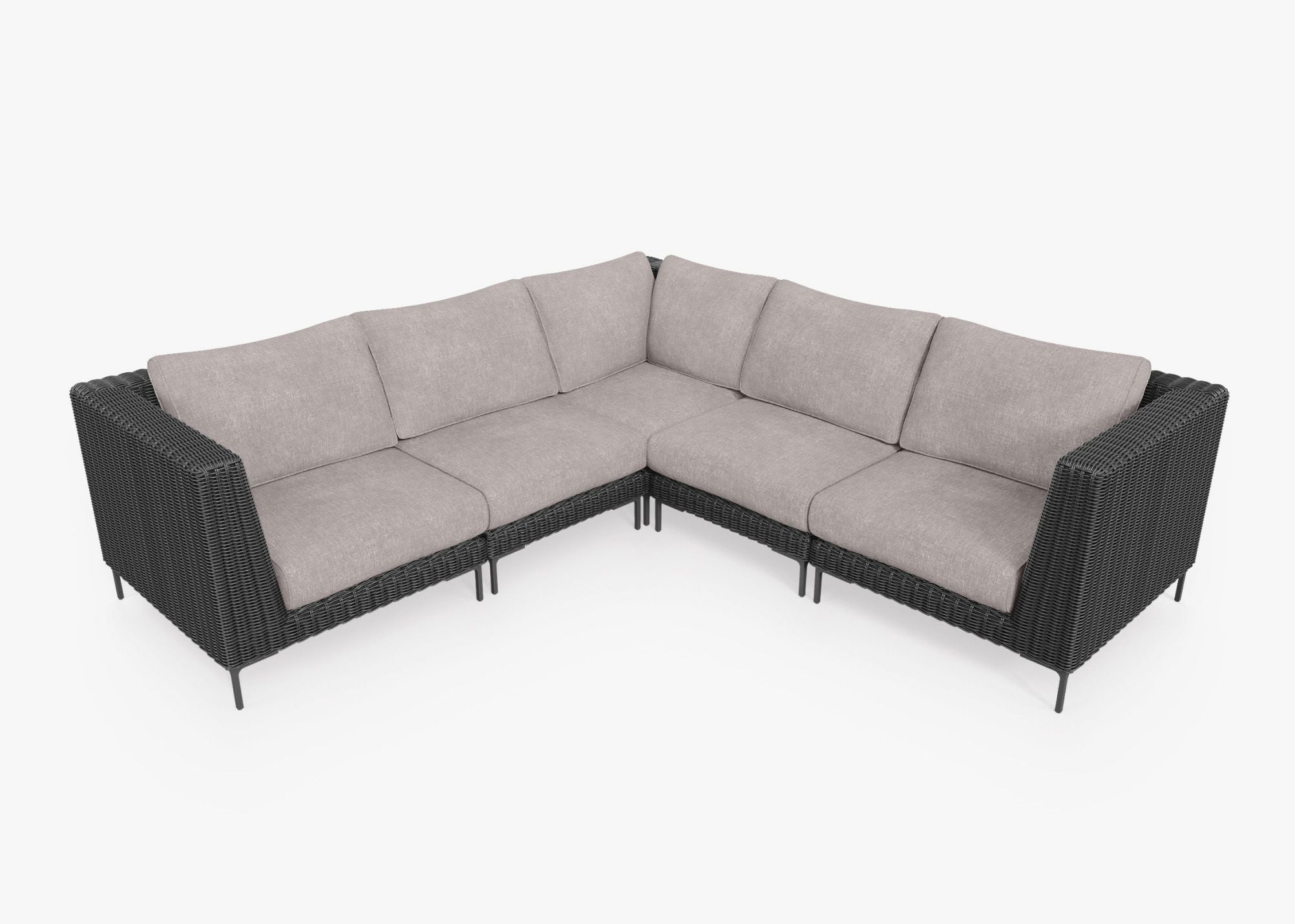 Canapé d'angle d'extérieur en résine tressée noire - 5 places