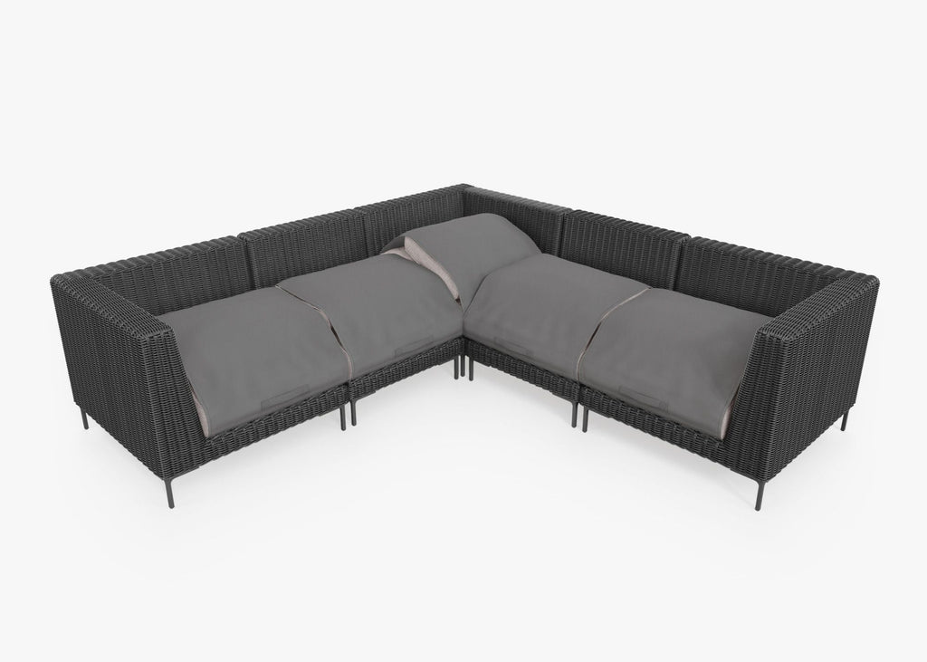 Canapé d'angle d'extérieur en résine tressée noire - 5 places