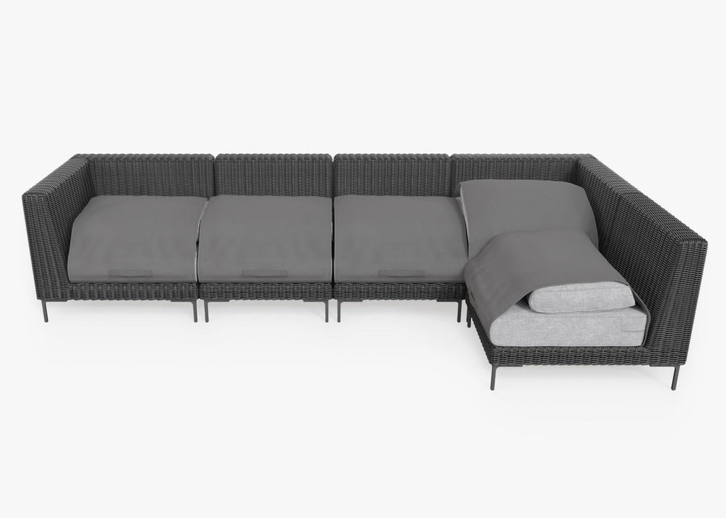 Canapé d'angle d'extérieur en résine tressée noire - 5 places