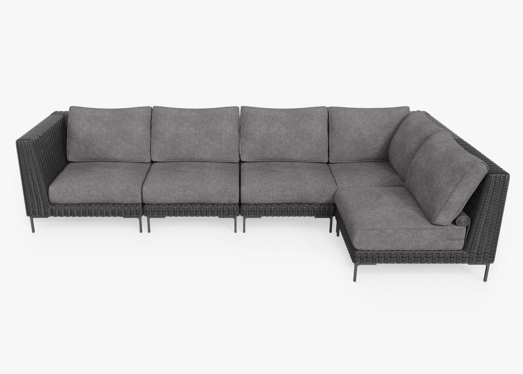 Canapé d'angle d'extérieur en résine tressée noire - 5 places