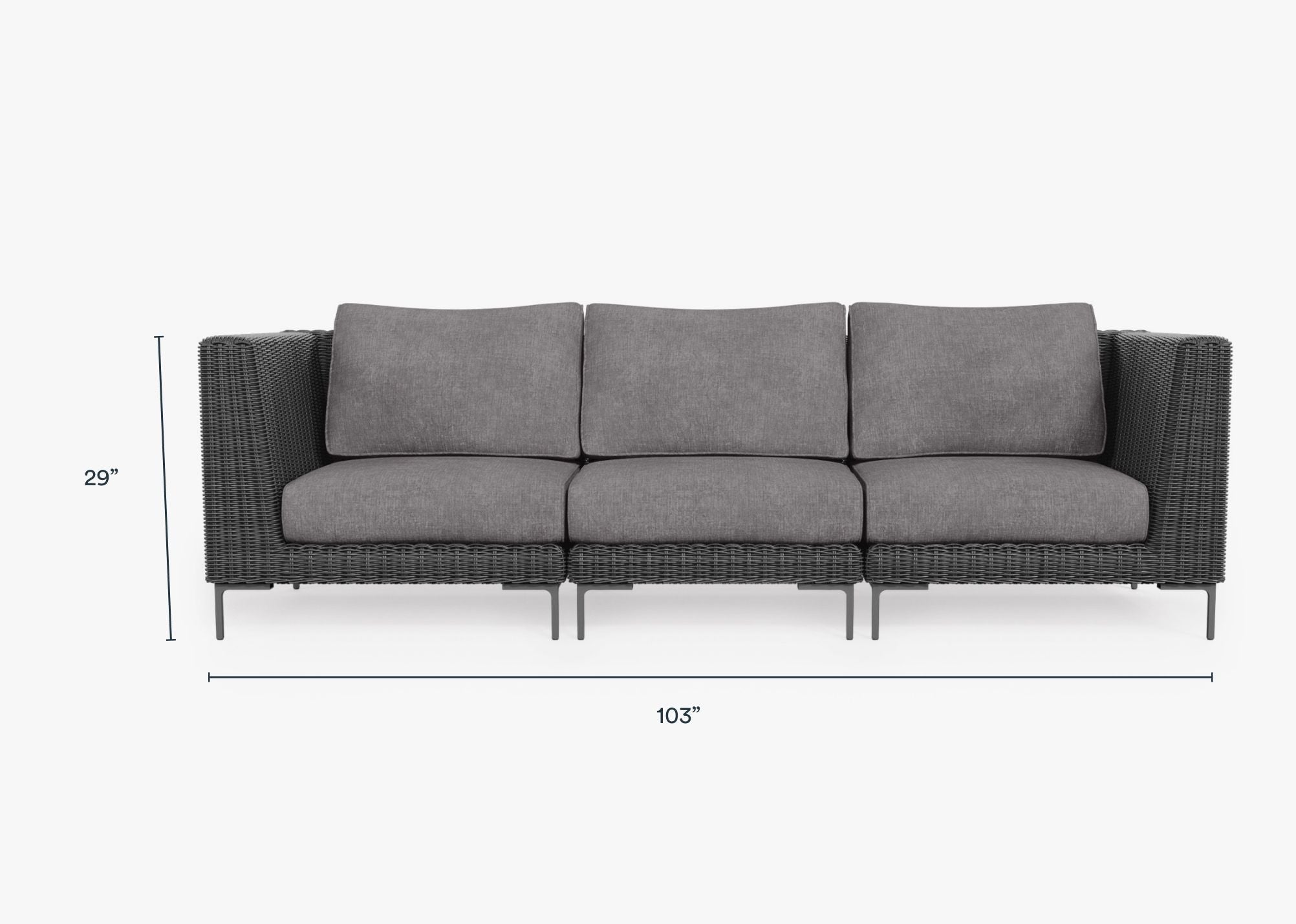 Canapé d'extérieur en osier noir - 3 places