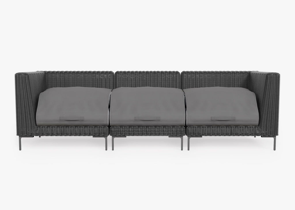 Canapé d'extérieur en osier noir - 3 places