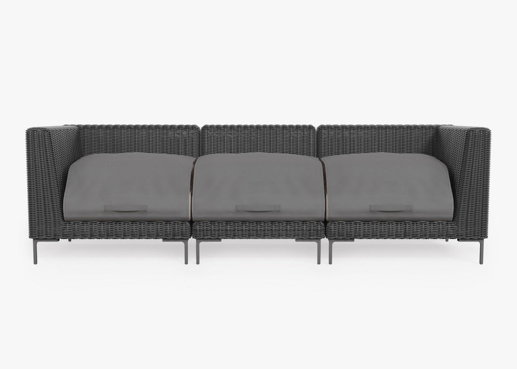 Canapé d'extérieur en osier noir - 3 places