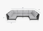 Canapé d'angle d'extérieur en résine tressée noire en forme de U - 6 places