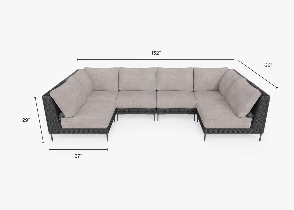 Canapé d'angle d'extérieur en résine tressée noire en forme de U - 6 places