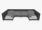 Canapé d'angle d'extérieur en résine tressée noire en forme de U - 6 places