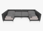Canapé d'angle d'extérieur en résine tressée noire en forme de U - 6 places