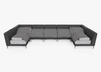 Canapé d'angle d'extérieur en résine tressée noire en forme de U - 7 places