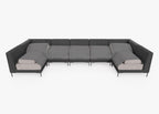 Canapé d'angle d'extérieur en résine tressée noire en forme de U - 7 places