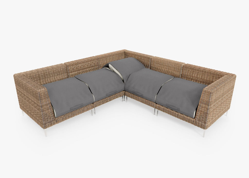 Canapé d'angle d'extérieur en résine tressée marron - 5 places