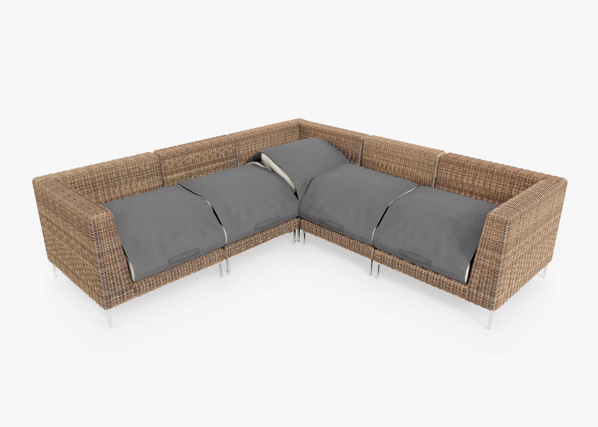 Canapé d'angle d'extérieur en résine tressée marron - 5 places