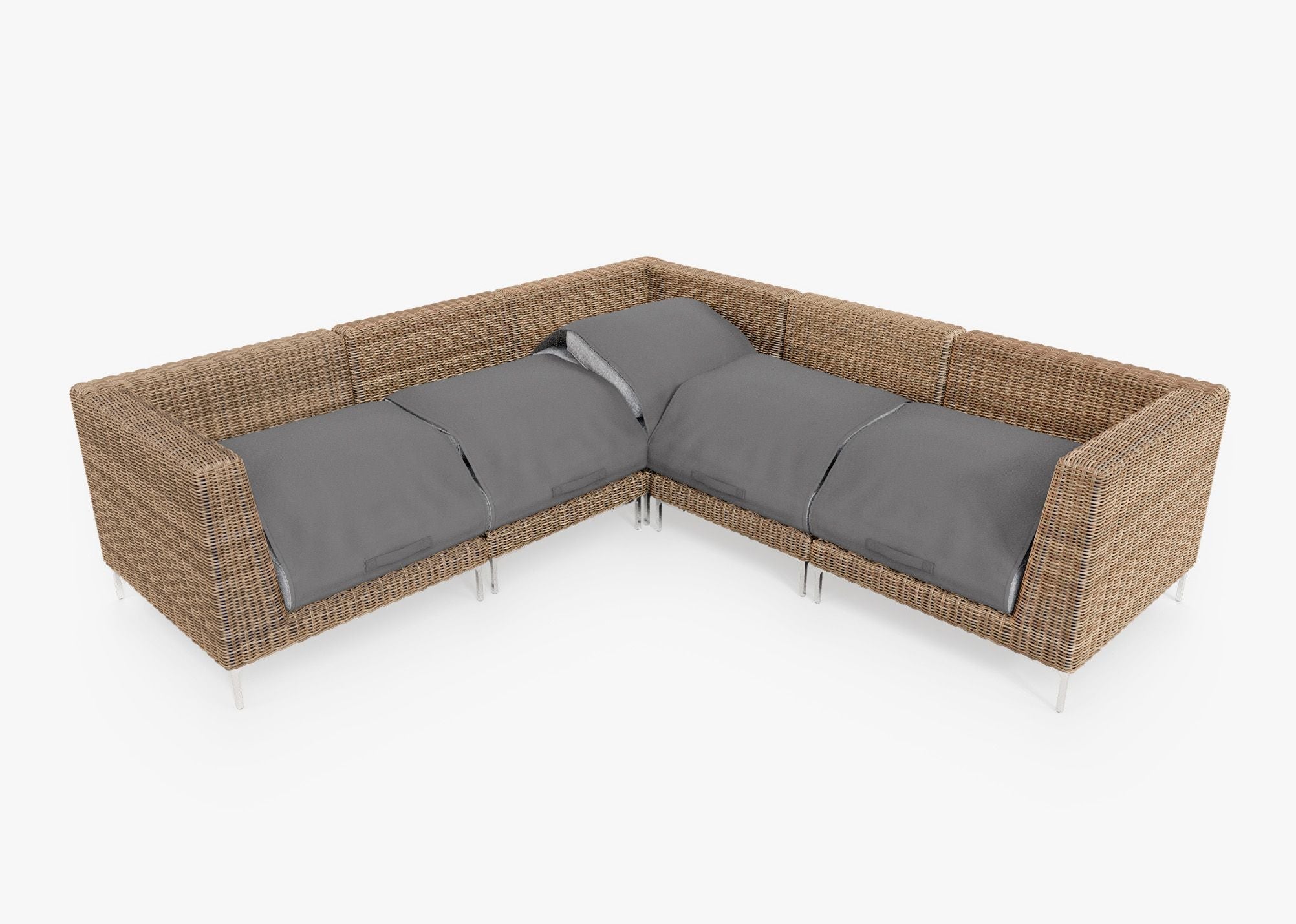 Canapé d'angle d'extérieur en résine tressée marron - 5 places