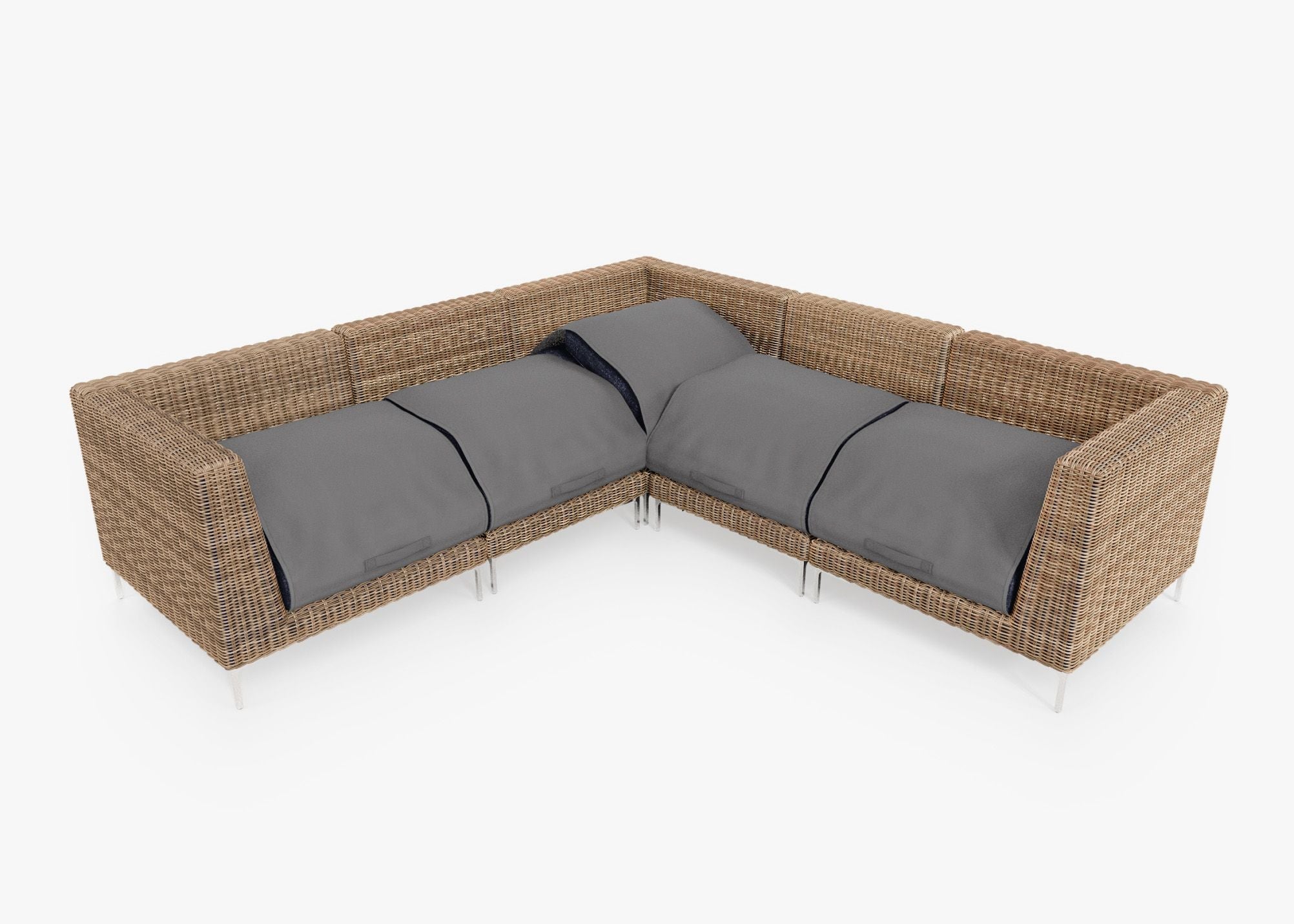 Canapé d'angle d'extérieur en résine tressée marron - 5 places