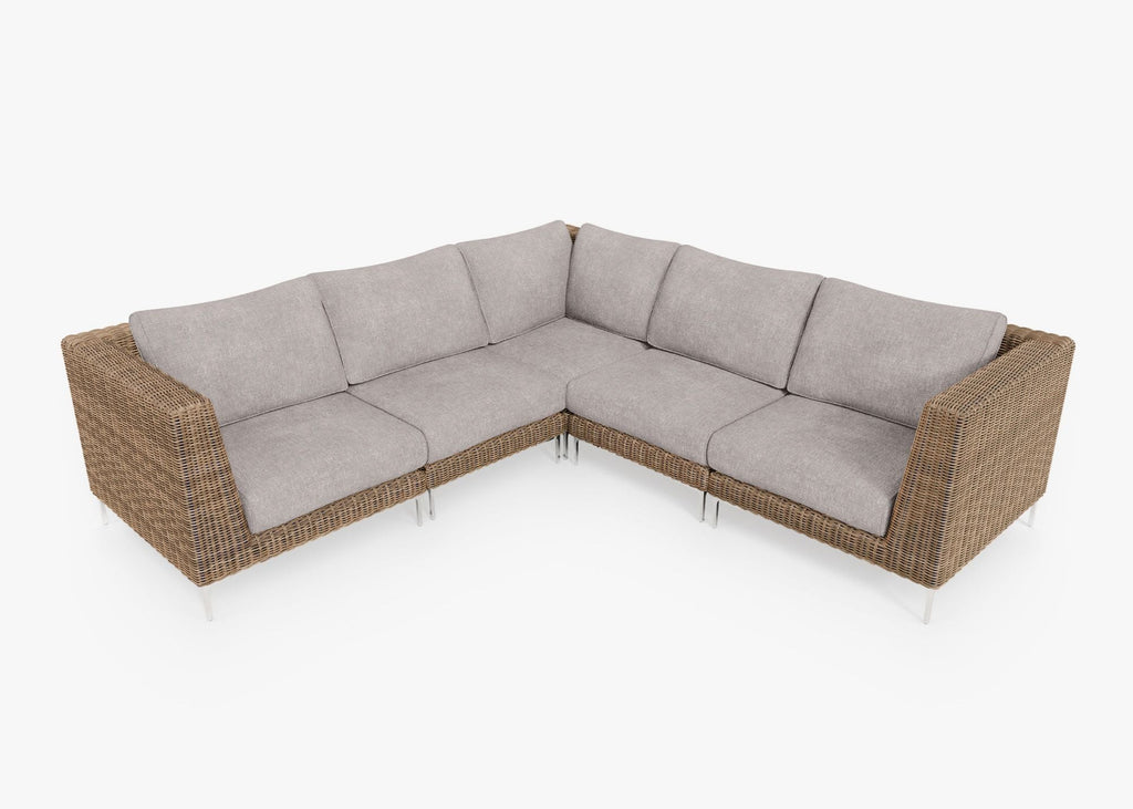 Canapé d'angle d'extérieur en résine tressée marron - 5 places