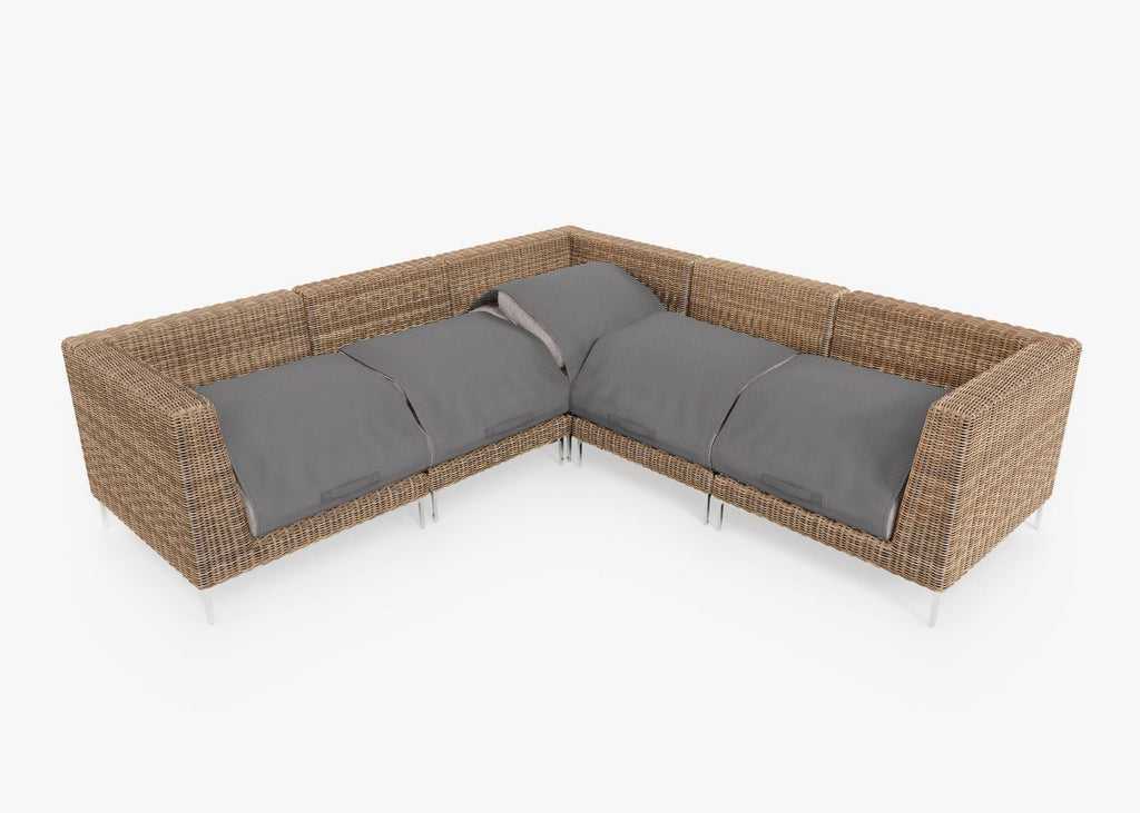 Canapé d'angle d'extérieur en résine tressée marron - 5 places