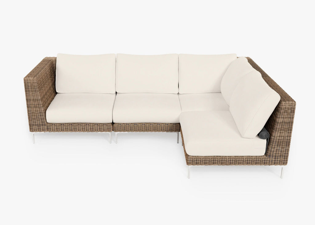 Canapé d'angle d'extérieur en osier marron - 4 places