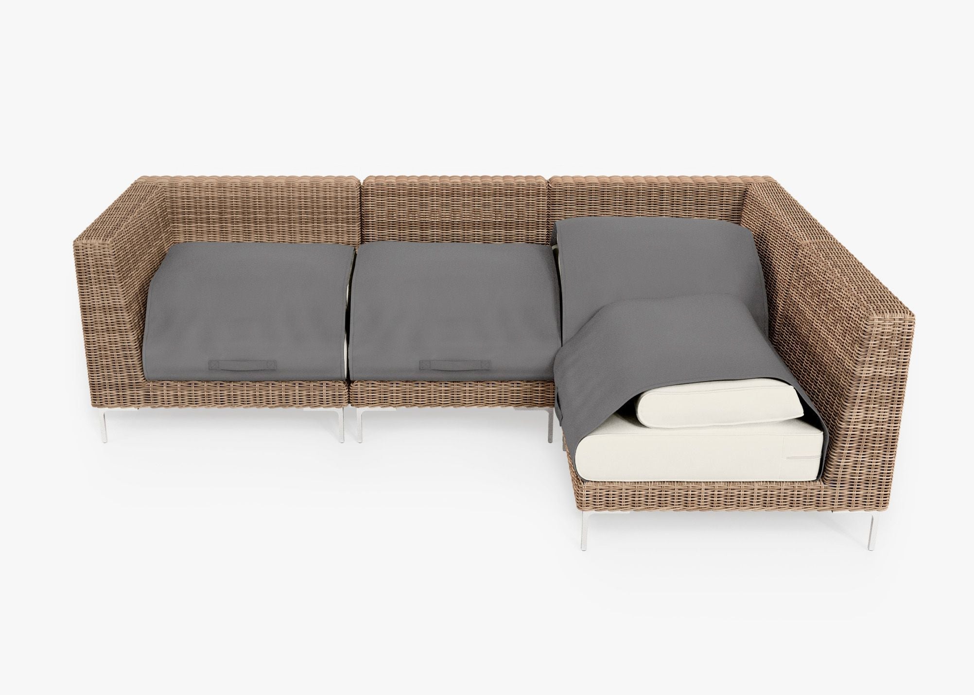 Canapé d'angle d'extérieur en osier marron - 4 places