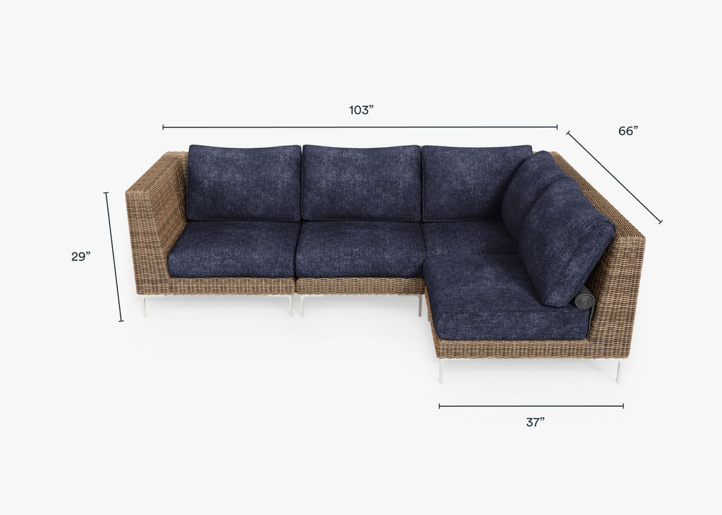 Canapé d'angle d'extérieur en osier marron - 4 places