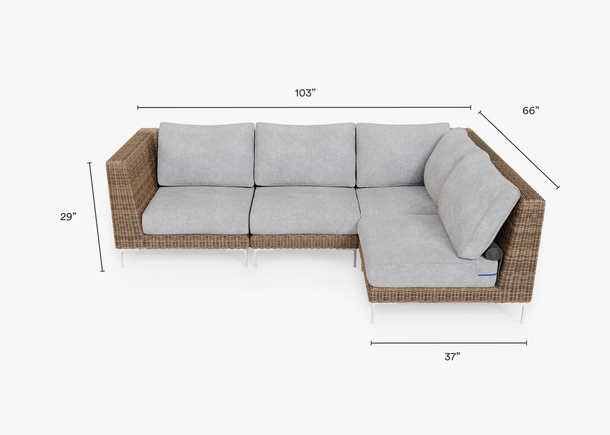 Canapé d'angle d'extérieur en osier marron - 4 places