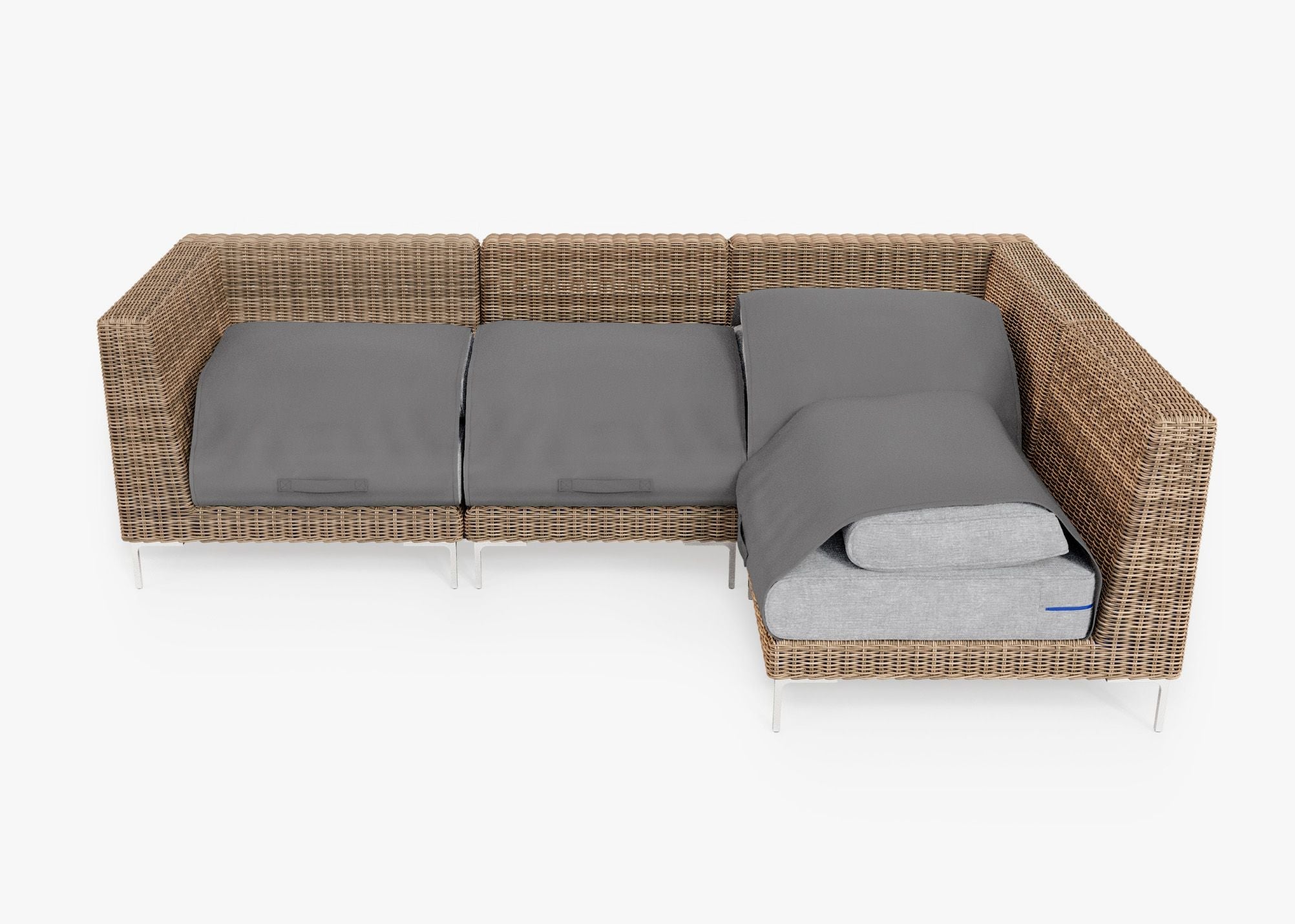 Canapé d'angle d'extérieur en osier marron - 4 places