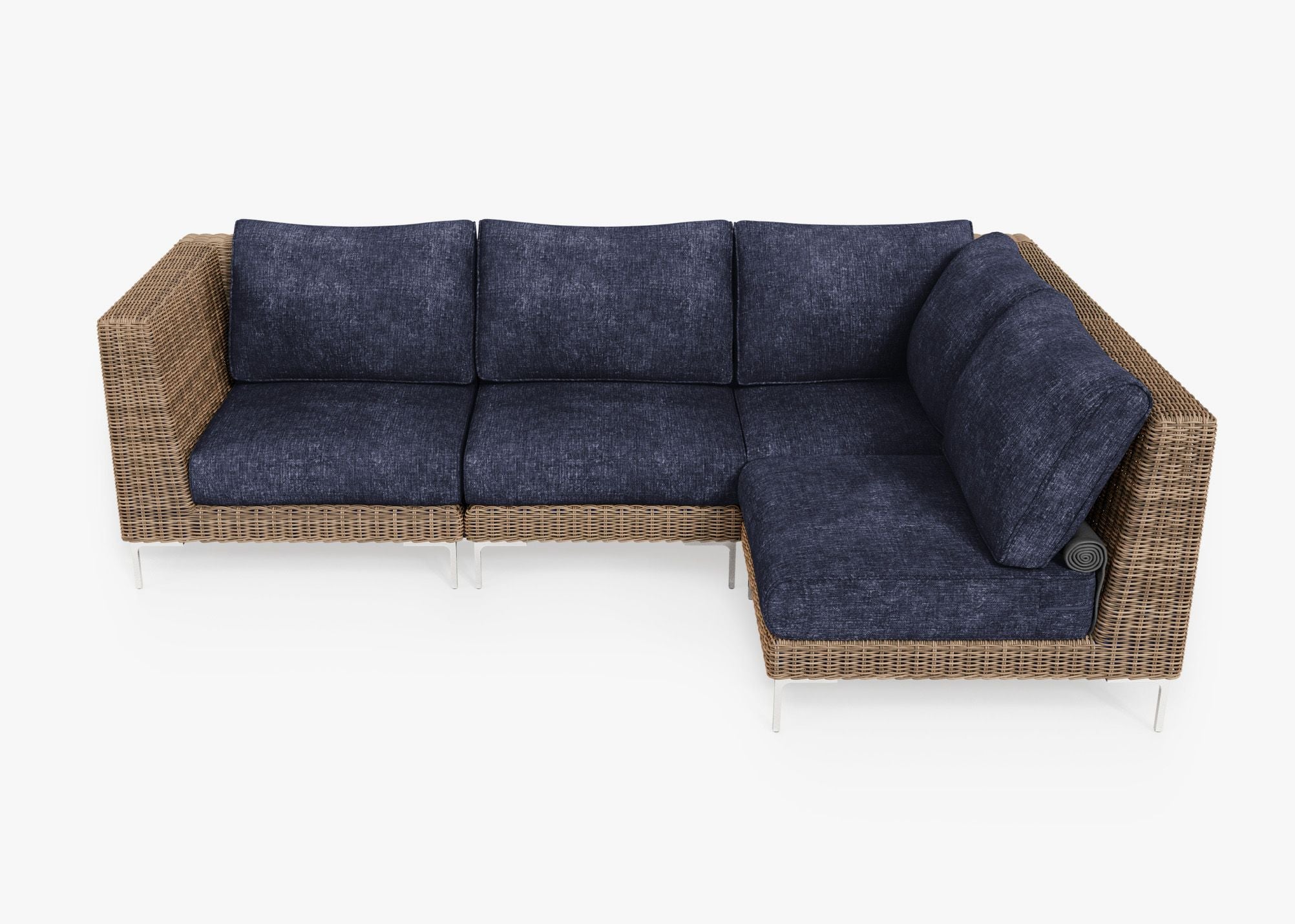 Canapé d'angle d'extérieur en osier marron - 4 places