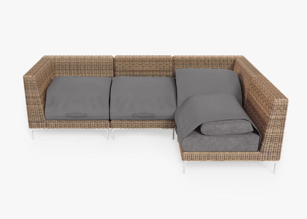 Canapé d'angle d'extérieur en osier marron - 4 places