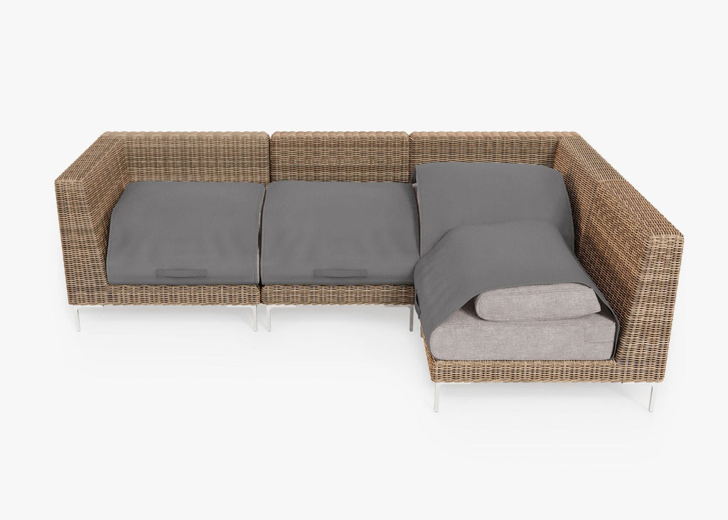 Canapé d'angle d'extérieur en osier marron - 4 places