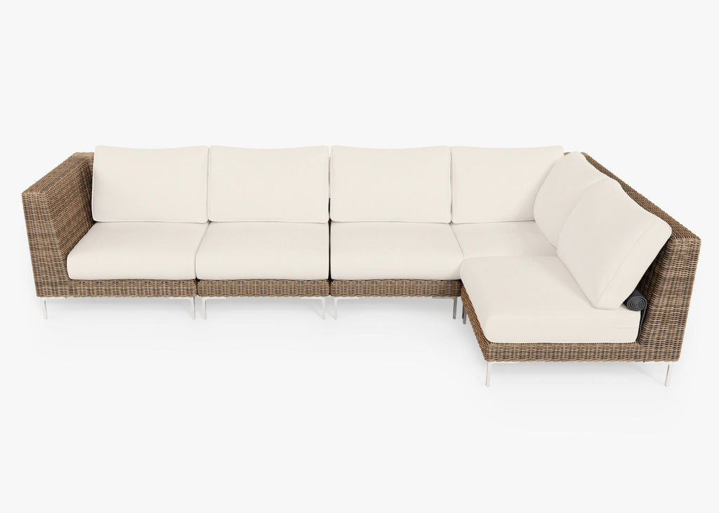 Canapé d'angle d'extérieur en résine tressée marron - 5 places