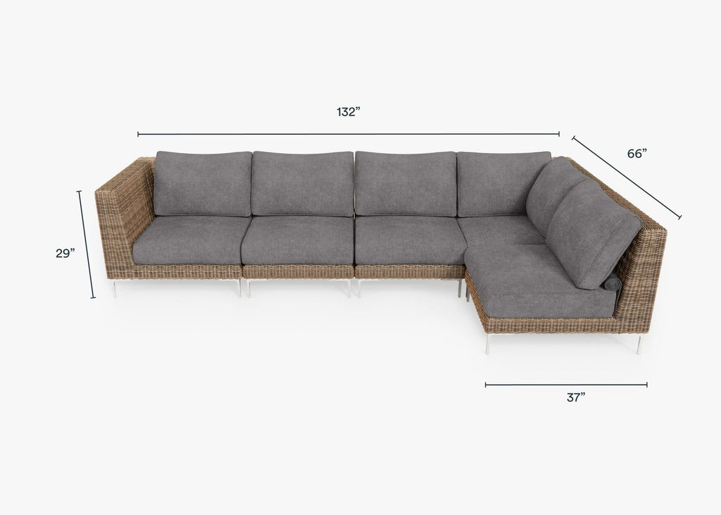 Canapé d'angle d'extérieur en résine tressée marron - 5 places