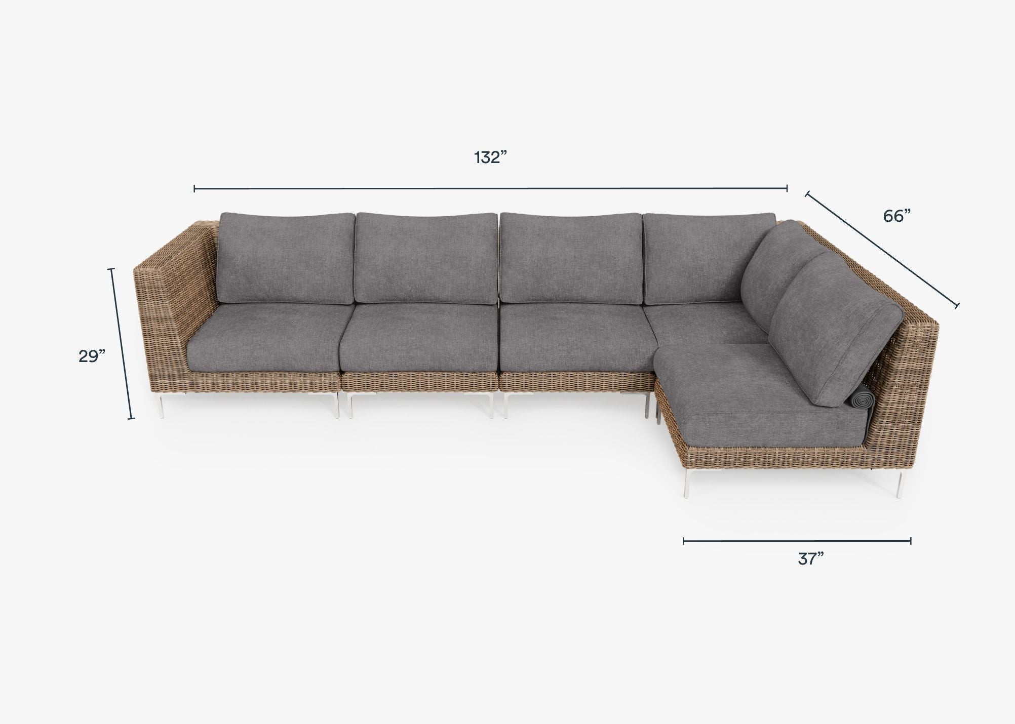 Canapé d'angle d'extérieur en résine tressée marron - 5 places