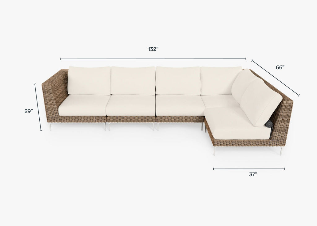 Canapé d'angle d'extérieur en résine tressée marron - 5 places