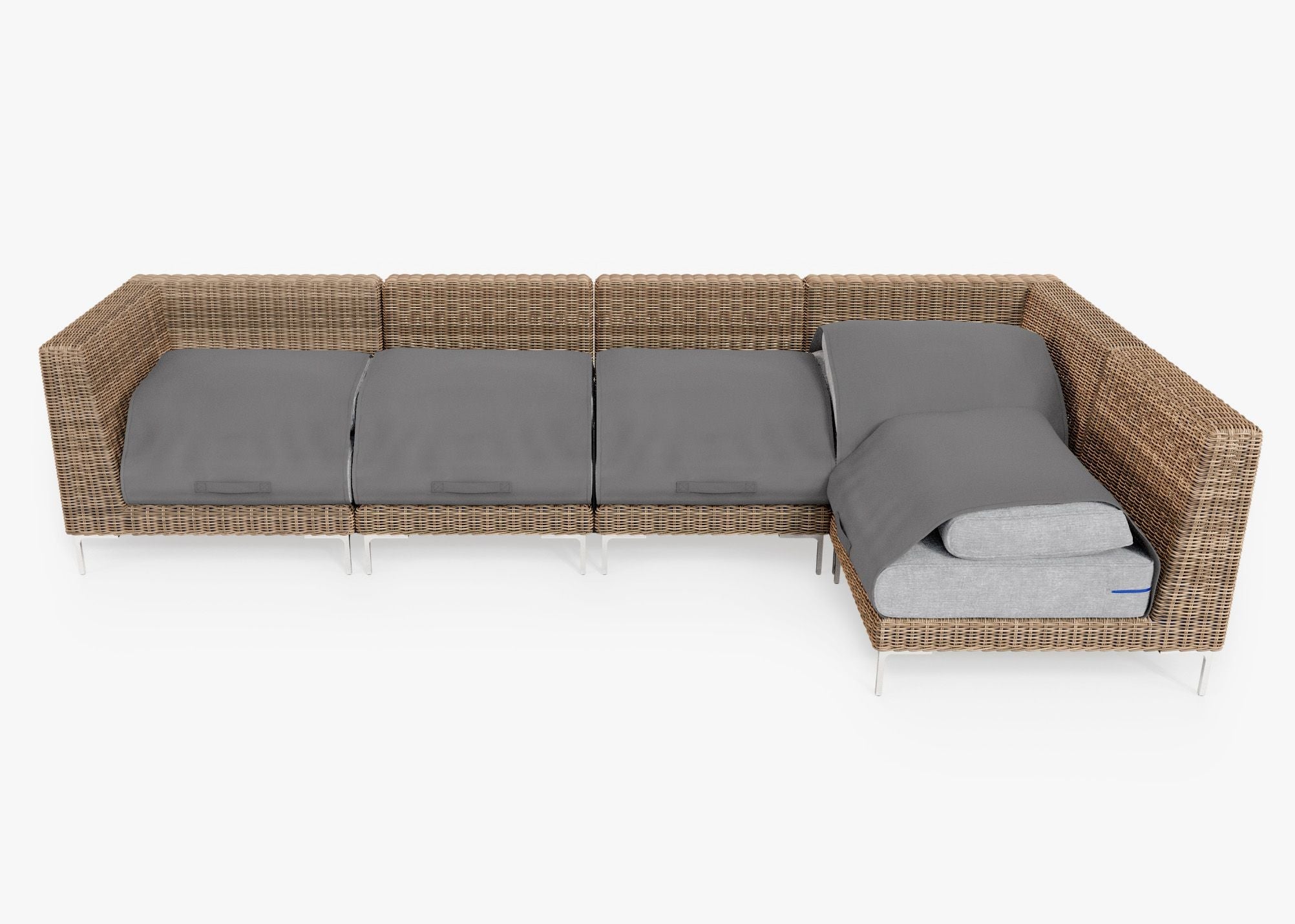 Canapé d'angle d'extérieur en résine tressée marron - 5 places