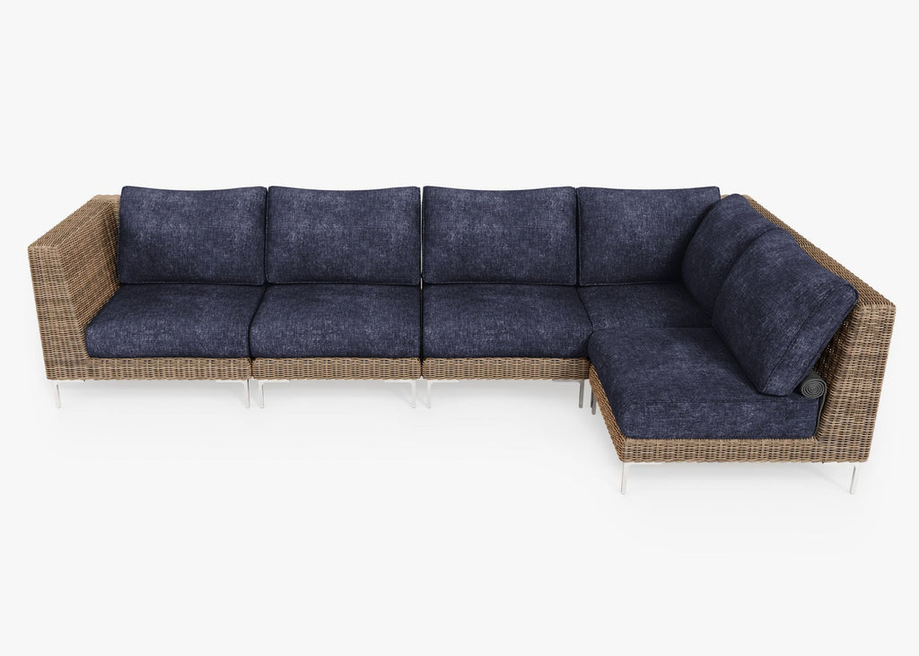 Canapé d'angle d'extérieur en résine tressée marron - 5 places