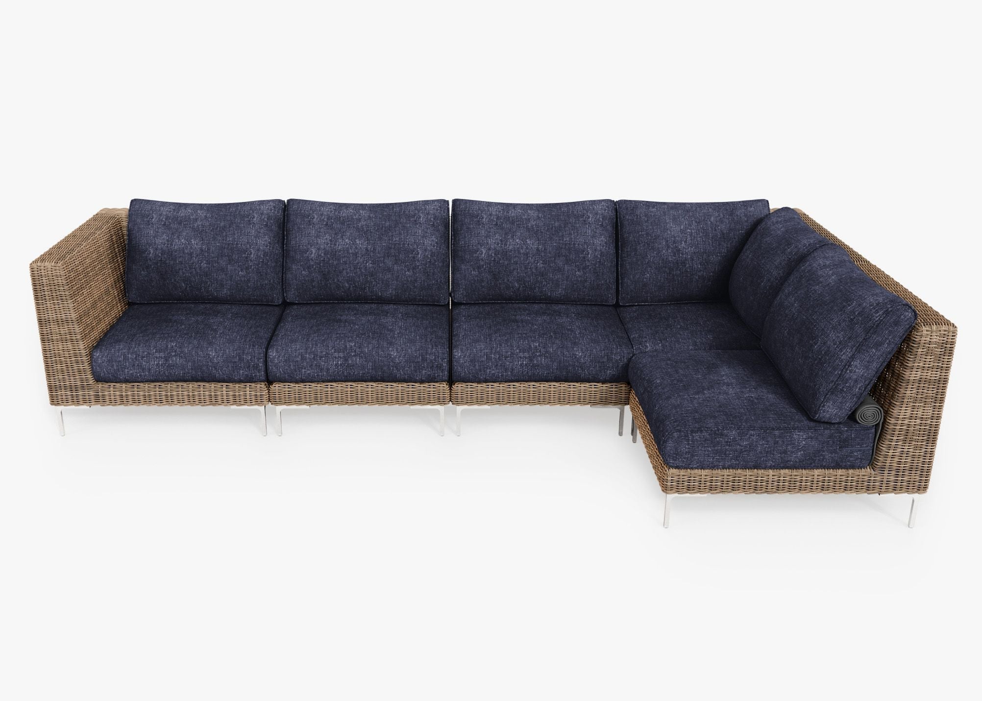 Canapé d'angle d'extérieur en résine tressée marron - 5 places