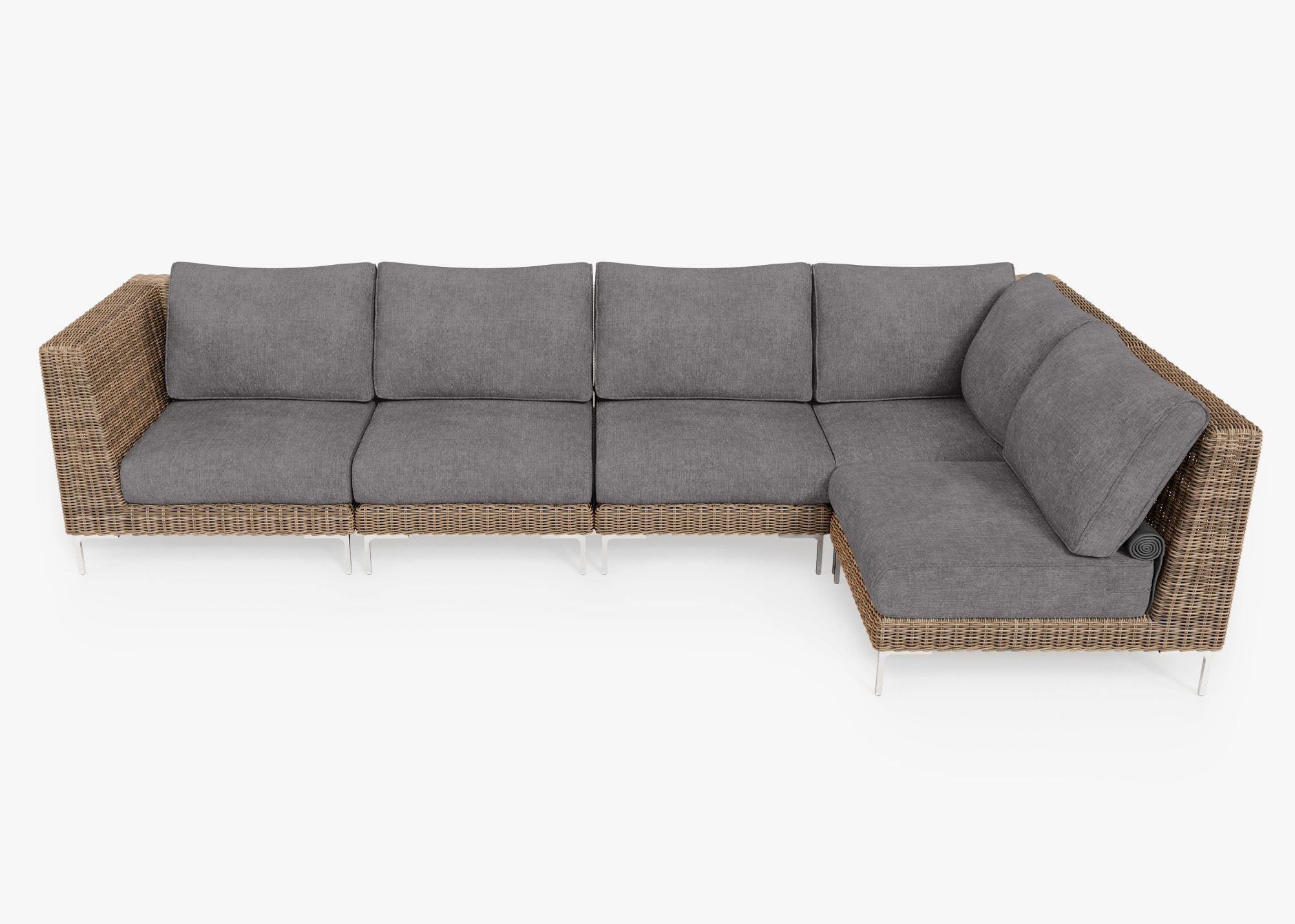 Canapé d'angle d'extérieur en résine tressée marron - 5 places