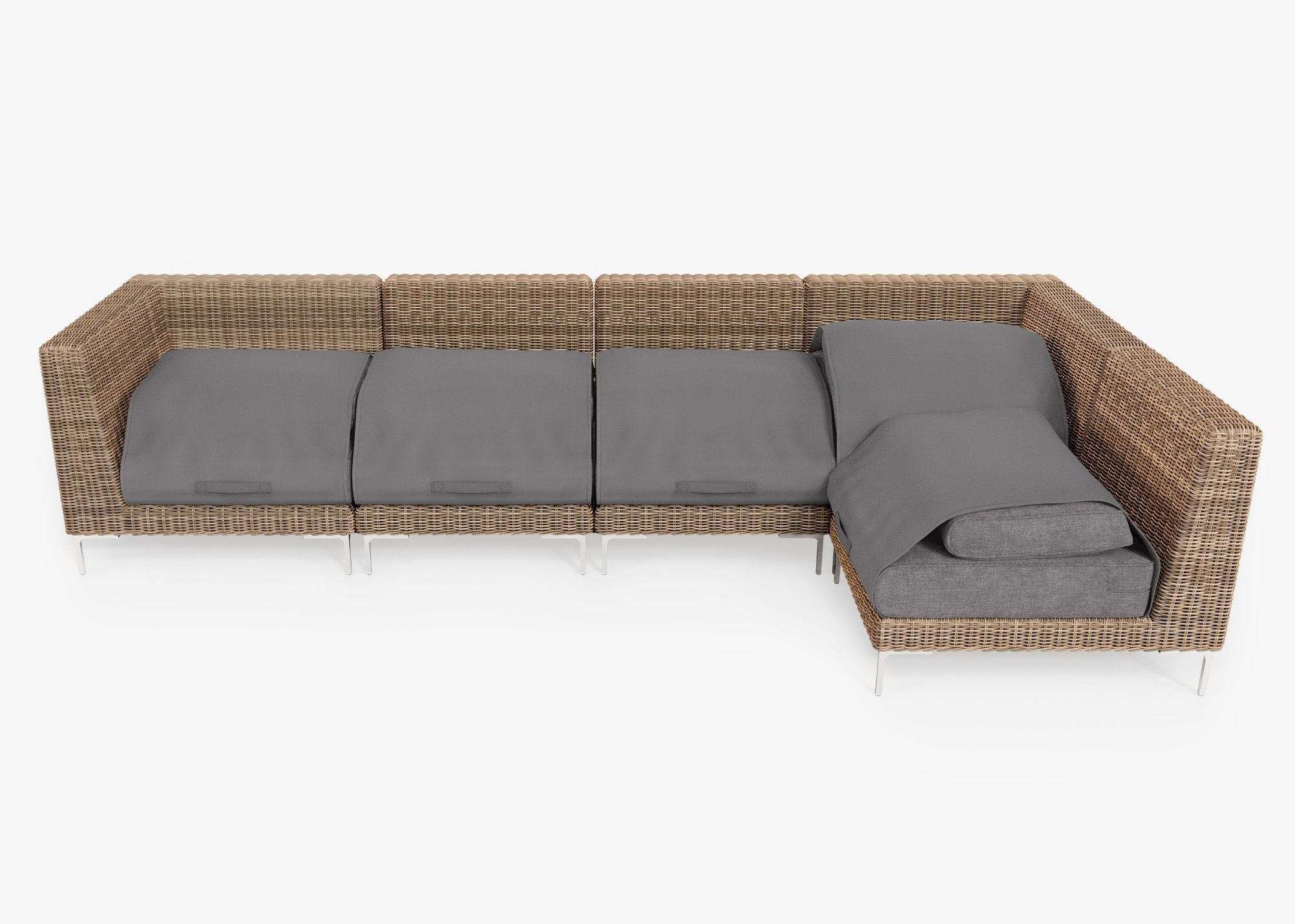 Canapé d'angle d'extérieur en résine tressée marron - 5 places