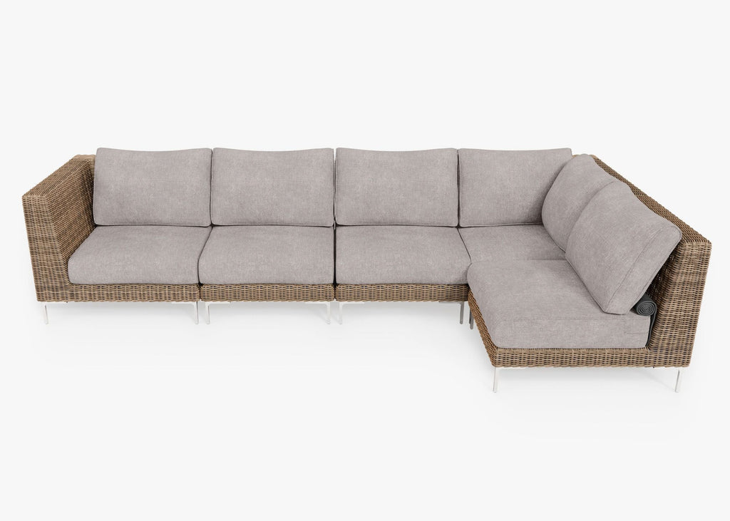 Canapé d'angle d'extérieur en résine tressée marron - 5 places