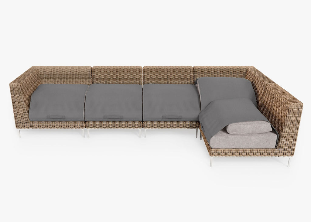 Canapé d'angle d'extérieur en résine tressée marron - 5 places