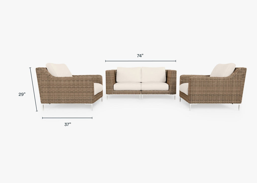 Canapé d'extérieur 4 places en osier marron avec fauteuils