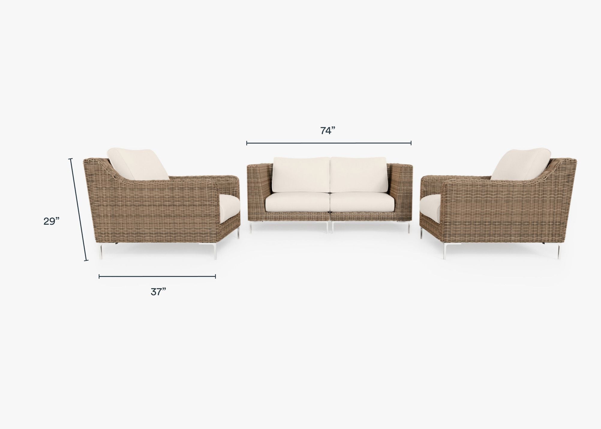 Canapé d'extérieur 4 places en osier marron avec fauteuils