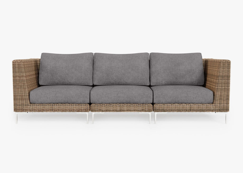 Canapé d'extérieur en osier marron - 3 places