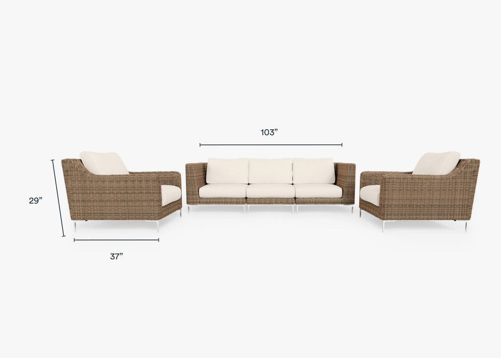 Canapé d'extérieur en osier marron avec fauteuils - 5 places