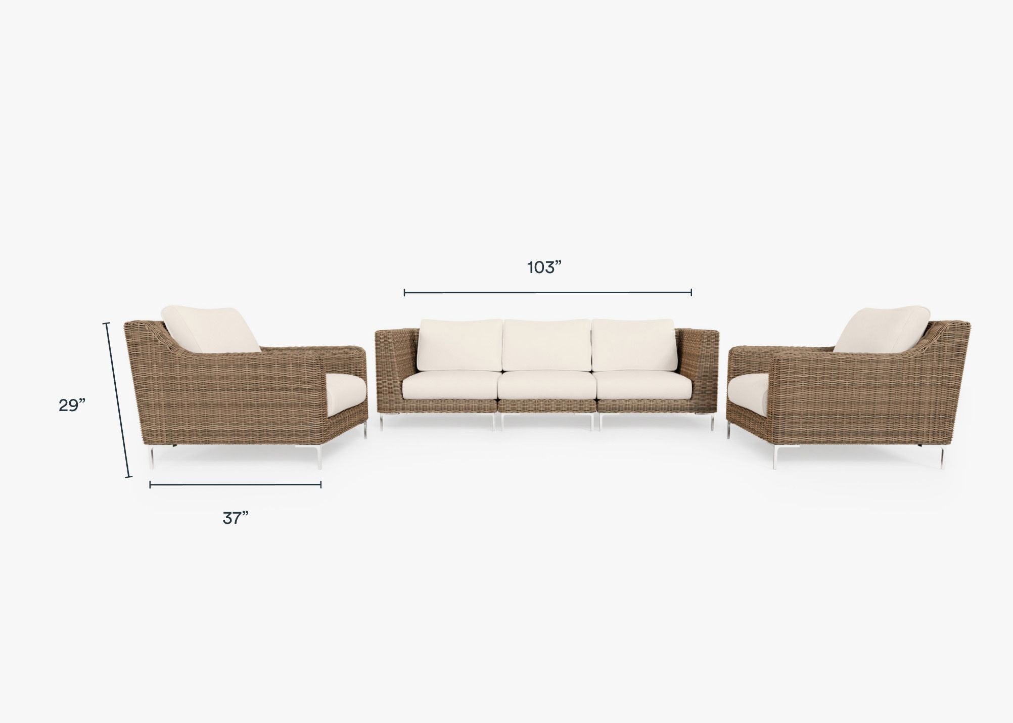 Canapé d'extérieur en osier marron avec fauteuils - 5 places