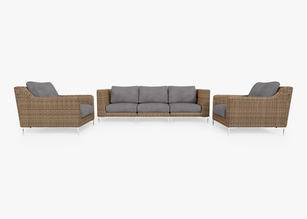 Canapé d'extérieur en osier marron avec fauteuils - 5 places