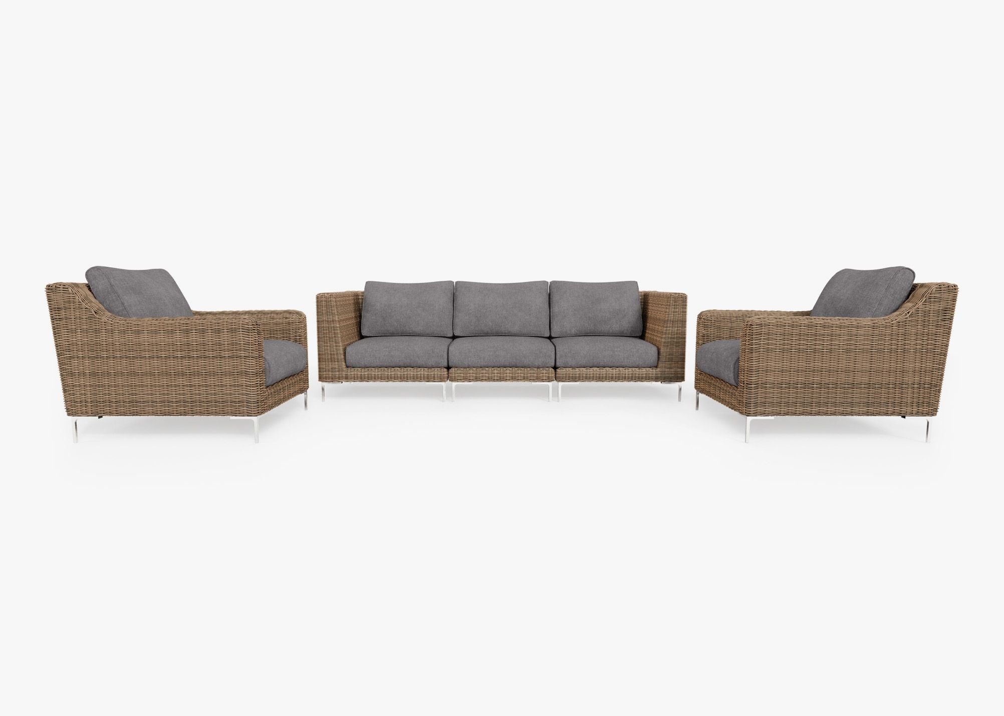 Canapé d'extérieur en osier marron avec fauteuils - 5 places