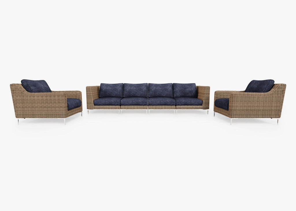 Canapé d'extérieur en osier marron avec fauteuils - 6 places